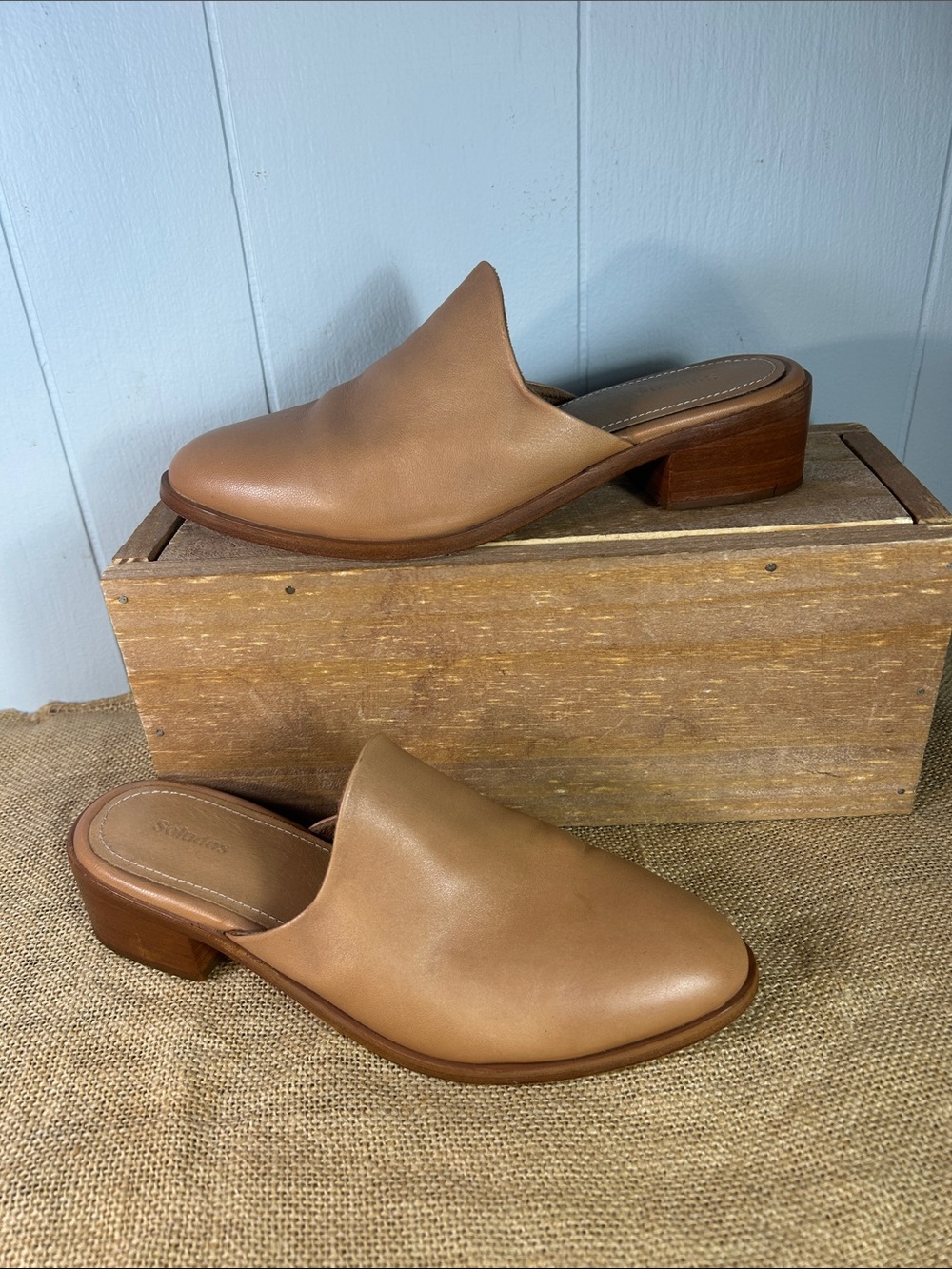 Soludos Tan Leather Slip-On Mule Heels